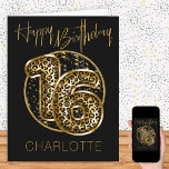 16th Birthday Leopard Print Gold Foil Balloons Card<br><div class="desc">Personalised 16th birthday card with animal print foil balloons in black and gold. The trendy leopard print balloons are framed with black and gold confetti and Happy Birthday is hand lettered in gold. The template is ready for you to personalise the front of the card and add a message inside...</div>