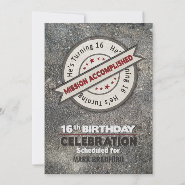 16th Birthday,  Mission Accomplished, Invitation (Front)