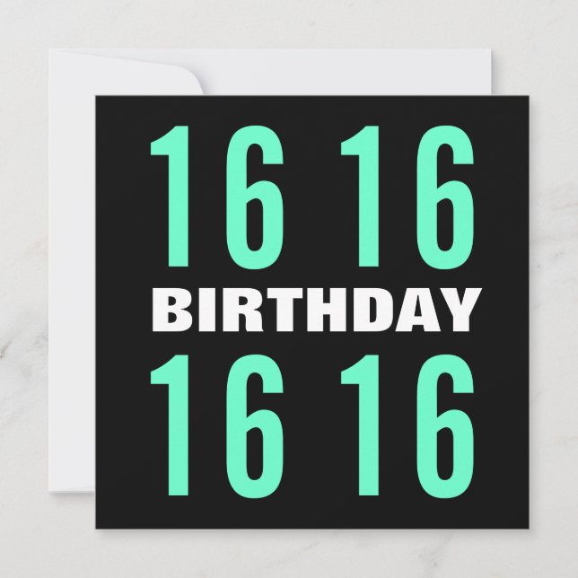 16th Birthday Modern Mint and Black W1020 (Front)