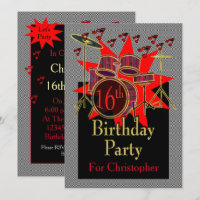 16th Birthday Musical Drums Custom Invitation