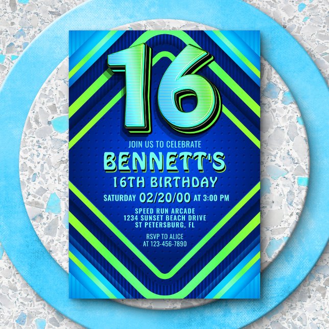 16th Birthday Neon Invitation (Creator Uploaded)
