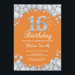 16th Birthday Orange and Silver Diamond Invitation<br><div class="desc">16th Birthday Invitation. Orange and Silver Rhinestone Diamond. Elegant Birthday Bash invite. Kids Birthday. Girl Birthday. Boy Birthday. For further customisation,  please click the "Customise it" button and use our design tool to modify this template.</div>