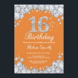 16th Birthday Orange and Silver Diamond Invitation<br><div class="desc">16th Birthday Invitation. Orange and Silver Rhinestone Diamond. Elegant Birthday Bash invite. Kids Birthday. Girl Birthday. Boy Birthday. For further customisation,  please click the "Customise it" button and use our design tool to modify this template.</div>