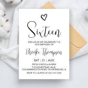 16th Birthday Party 16 Year Old Birthday Girl Boy Invitation