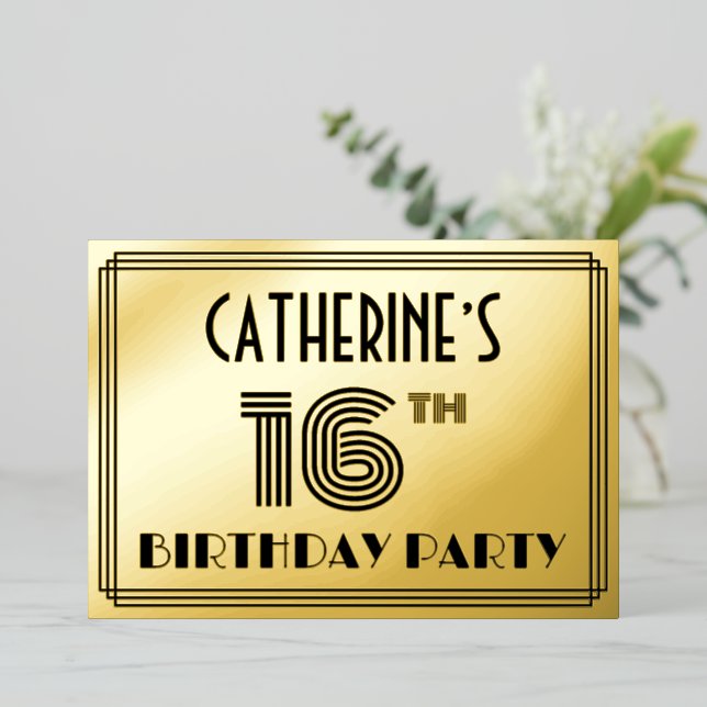 16th Birthday Party — Art Deco Style “16” & Name (Standing Front)