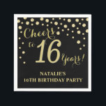 16th Birthday Party Black and Gold Diamond Napkins<br><div class="desc">16th Birthday Party Invitation with Black and Gold Glitter Diamond Background. Gold Confetti. Kids Birthday. Boy or Girl Birthday. For further customisation,  please click the "Customise it" button and use our design tool to modify this template.</div>