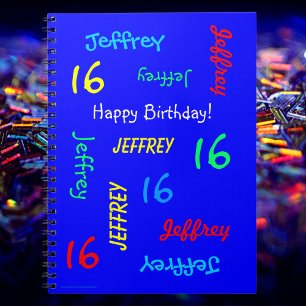 16th Birthday Party Blue Guest Book, Name, Spiral Spiral Notebook