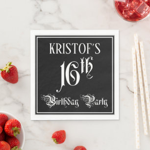 16th Birthday Party — Fancy Script + Custom Name Napkin