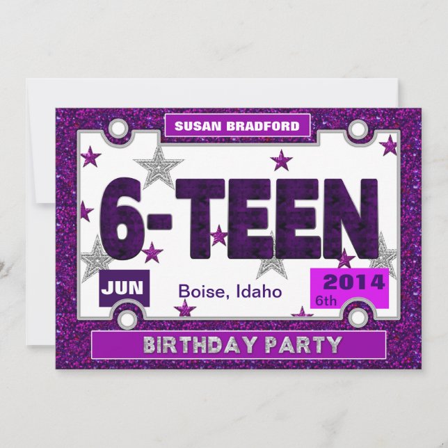 16th BIRTHDAY PARTY FOR GIRLS - LICENSE PLATE Invitation (Front)