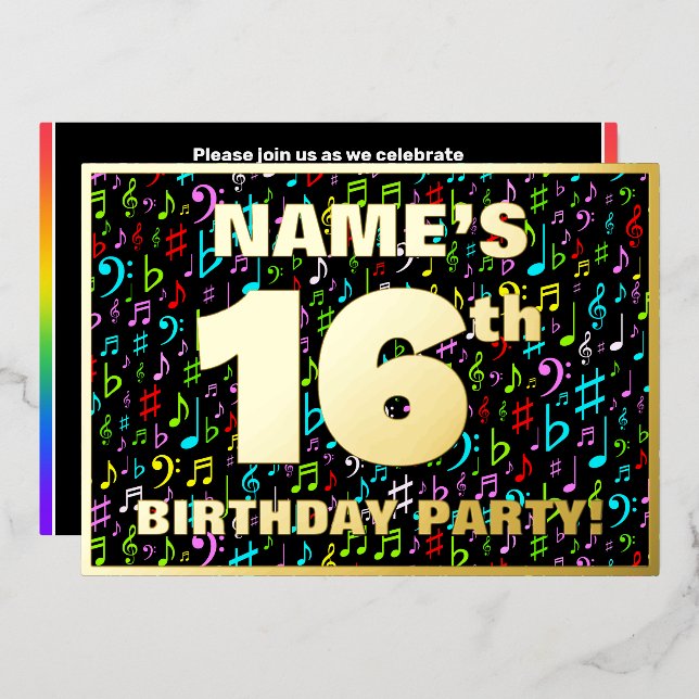 16th Birthday Party — Fun, Colourful Music Symbols (Front/Back)