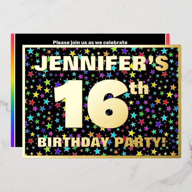 16th Birthday Party — Fun, Colourful Stars Pattern (Front/Back)