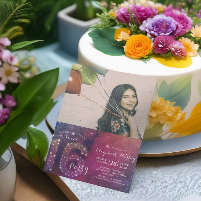 16th Birthday Party Galaxy Constellations Photo Invitation (Creator Uploaded)
