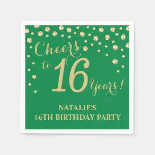 16th Birthday Party Green and Gold Diamond Napkins