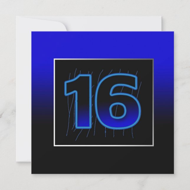 16th Birthday Party Invitation -   Blue/Black (Front)