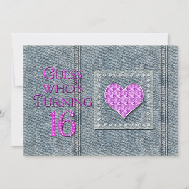16th Birthday Party Invitation, JeanPocket, Pink Invitation (Front)