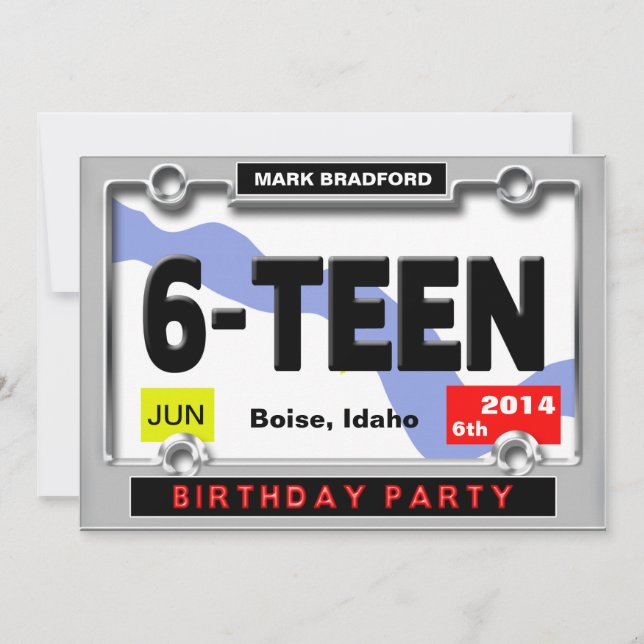 16th BIRTHDAY PARTY INVITATION - LICENSE PLATE (Front)