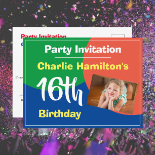 16th Birthday Party Invitation with Photo Postcard