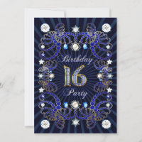 16th birthday party invite with masses of jewels