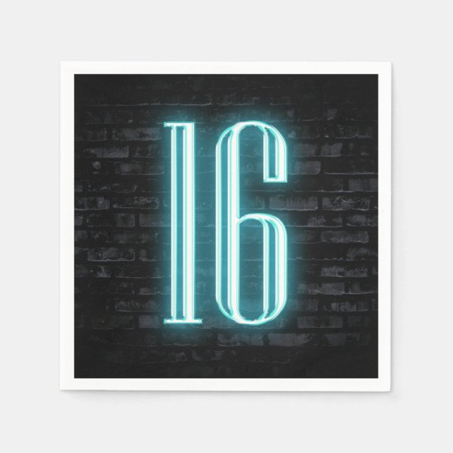 16th Birthday Party Neon Sign on Brick Wall  Napkin (Front)