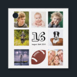16th birthday party photo collage boy thank you favour tags<br><div class="desc">A favour tag for a 16th birthday party for a boy, celebrating his life with a collage of 8 of your photos. Templates for the age 16 and a date. Date of birth or the date of the party. Black letters. White background. Back: the text: Thank You for Coming! Template...</div>