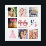 16th birthday party photo collage thank you favour tags<br><div class="desc">A favour tag for a girly 16th birthday party, celebrating her life with a collage of 8 of your photos. Templates for a name, age 16 and a date. Date of birth or the date of the party. Coral and burgundy coloured letters. White background. Back: The text: Thank You for...</div>