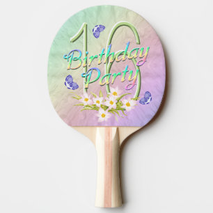 16th Birthday Party Rainbow and Butterflies Ping Pong Paddle