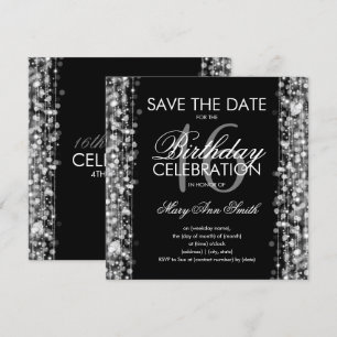 16th Birthday Party Save The Date Sparkles Silve Invitation
