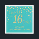 16th Birthday Party Teal and Gold Diamond Napkins<br><div class="desc">16th Birthday Party Invitation with Teal and Gold Glitter Diamond Background. Gold Confetti. Kids Birthday. Boy or Girl Birthday. For further customisation,  please click the "Customise it" button and use our design tool to modify this template.</div>