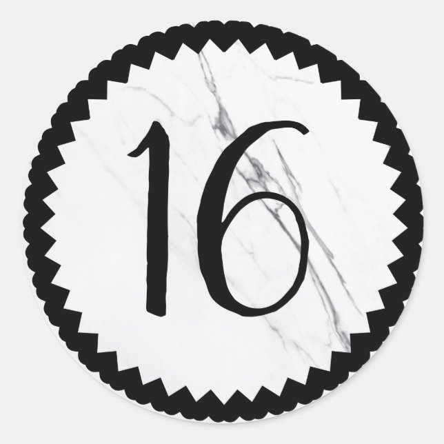 16th Birthday Party White Marble Classic Round Sticker (Front)