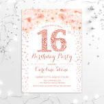16th Birthday Party - White Rose Gold Invitation<br><div class="desc">16th birthday party invitation for girl. Elegant floral design in faux glitter rose gold and white. Features diamond umber,  blush pink roses and confetti. Perfect for a glam sweet sixteen bday celebration.</div>