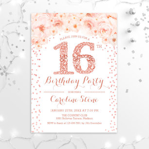 16th Birthday Party - White Rose Gold Invitation