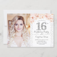 16th Birthday Party With Photo - Silver Pink White