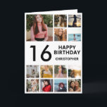 16th Birthday Photo Collage 13 Photos Black White Card<br><div class="desc">16th Happy Birthday Photo Collage 13 Photos Black and White Birthday Card for Any Age. 1st 13th 15th 16th 18th 20th 21st 30th 40th 50th 60th 70th 80th 90th 100th,  Any Ages. For further customisation,  please click the "Customise it" button and use our design tool to modify this template.</div>