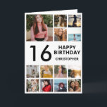 16th Birthday Photo Collage 13 Photos Black White Card<br><div class="desc">16th Happy Birthday Photo Collage 13 Photos Black and White Birthday Card for Any Age. 1st 13th 15th 16th 18th 20th 21st 30th 40th 50th 60th 70th 80th 90th 100th,  Any Ages. For further customisation,  please click the "Customise it" button and use our design tool to modify this template.</div>