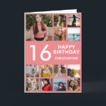 16th Birthday Photo Collage 13 Photos Pink & White Card<br><div class="desc">16th Happy Birthday Photo Collage 13 Photos Pink and White Birthday Card for Any Age. 1st 13th 15th 16th 18th 20th 21st 30th 40th 50th 60th 70th 80th 90th 100th,  Any Ages. For further customisation,  please click the "Customise it" button and use our design tool to modify this template.</div>