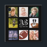 16th birthday photo collage boy black thank you favour tags<br><div class="desc">A favour tag for a 16th birthday party for a boy, celebrating his life with a collage of 8 of your photos. Templates for the age 16 and a date. Date of birth or the date of the party. White letters. Black background. Back: the text: Thank You for Coming! Template...</div>