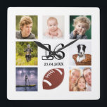 16th birthday photo collage boy square wall clock<br><div class="desc">A wall clock as a gift for a 16th birthday for a boy,  celebrating his life with a collage of 8 of your photos.  Templates for a name,  age 16 and a date.  Date of birth or the date of the anniversary.  Black coloured letters.  White background.</div>