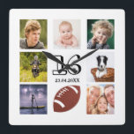 16th birthday photo collage boy square wall clock<br><div class="desc">A wall clock as a gift for a 16th birthday for a boy,  celebrating his life with a collage of 8 of your photos.  Templates for a name,  age 16 and a date.  Date of birth or the date of the anniversary.  Black coloured letters.  White background.</div>