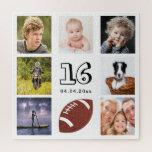 16th birthday photo collage boy white jigsaw puzzle<br><div class="desc">A gift for a boy's 16th birthday,  celebrating his life with a collage of 8 of your photos.  Templates for age 16 and a date.  Date of birth or the date of the anniversary.  Black coloured letters.  White background.</div>