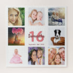 16th birthday photo collage girl white jigsaw puzzle<br><div class="desc">A gift for a girl's 16th birthday,  celebrating her life with a collage of 8 of your photos.  Templates for a name,  age 16 and a date.  Date of birth or the date of the anniversary.  Coral and burgundy coloured letters.  White background.</div>