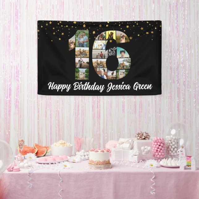 16th birthday Photo Collage happy birthday event Banner (Party)
