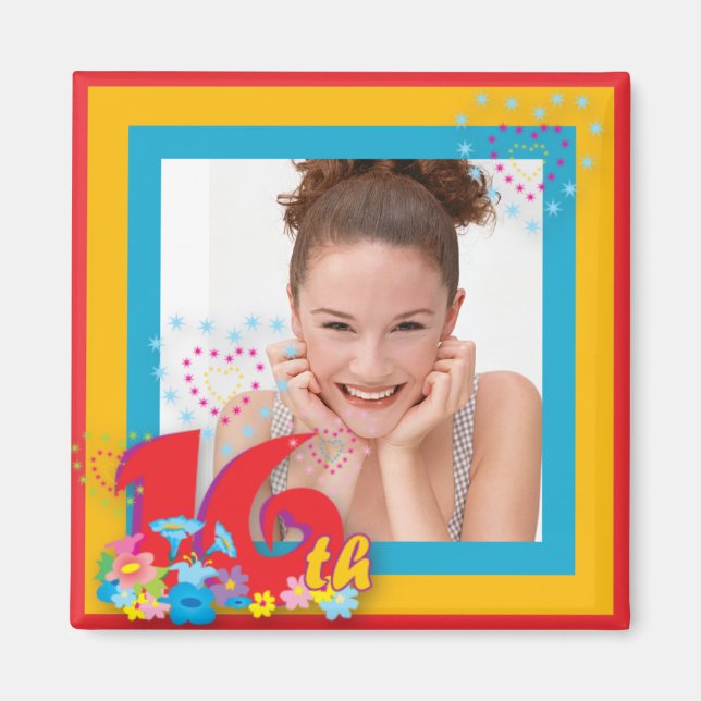 16th Birthday Photo Frame Magnet (Front)