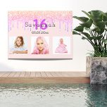 16th birthday photo pink gold drips garden sign<br><div class="desc">An outdoor sign celebrating a 16th birthday for a girl with a car parade/drive-by, or as a welcome to the party sign. A collage of 3 of your photos of herself, interests or pets. Personalise and add her name, age 16 and a date. Date of birth or the date of...</div>