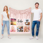 16th birthday photo rose gold glitter blush pink fleece blanket<br><div class="desc">A unique gift for a Sweet 16, 16th birthday, celebrating her life with a collage of 5 of your own photos, pictures. Personalise and add her name, age 16 and a date. A chic feminine rose gold, blush pink coloured background. Grey and black letters and numbers. Decorated with rose gold...</div>