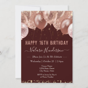 16th Birthday Pink Balloons Invitation