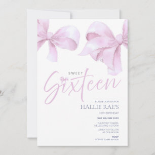 16th Birthday Pink Bow Sweet Sixteen Invitation