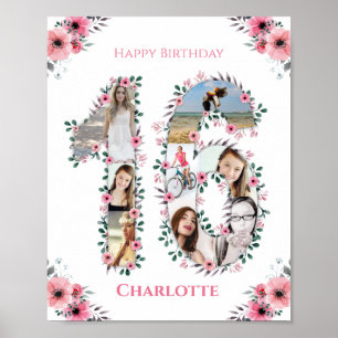 16th Birthday Pink Flower Girl Photo Collage White Poster