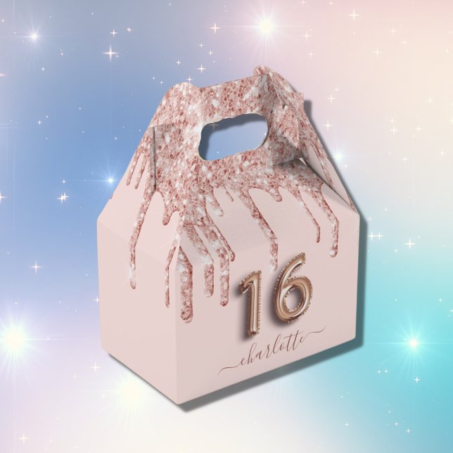 16th birthday pink rose gold glitter thank you favour box (Creator Uploaded)