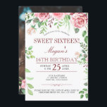 16th Birthday Pink Roses Sweet Sixteen PHOTO Party Invitation<br><div class="desc">Rustic elegant sweet 16 birthday party photo invitation with blush pink and red burgundy hand-painted peony roses with green leaves and foliage and with a trendy chic hand lettered editable calligraphy script. Suitable for a spring, summer garden or autumn fall, outdoor backyard floral sixteenth birthday party . Easy to personalise...</div>