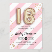 16th Birthday - Pink Stripes Gold Balloons